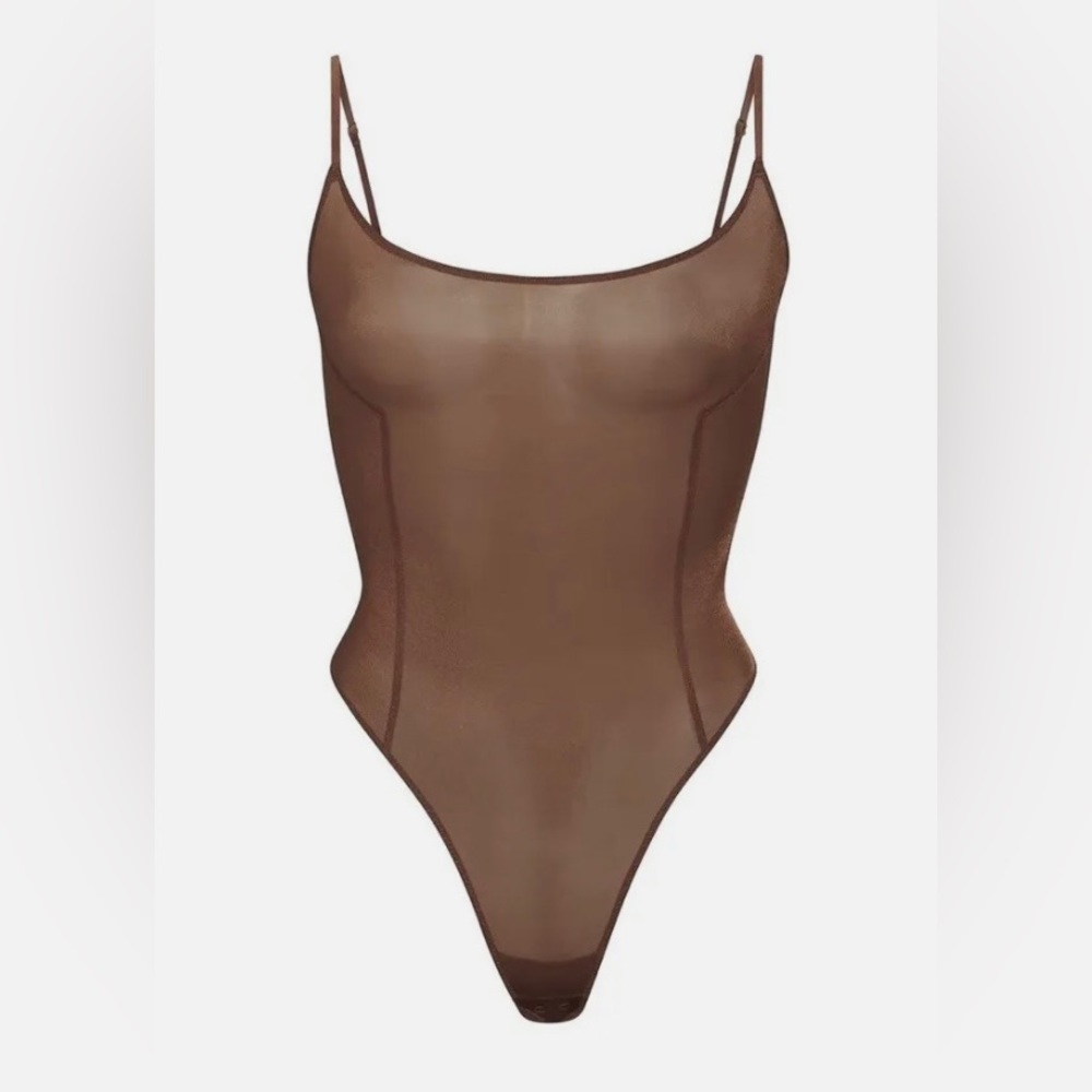 SKIMS NWT Sheer Mesh Bodysuit in Cocoa